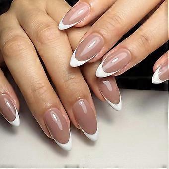 Omber Tryck På Nageln Kort Mandel Gradient Naturlig Falsk Nagel Glansig Full Cover Falsk Nagel För Kvinnor Och Flickor Gåvor