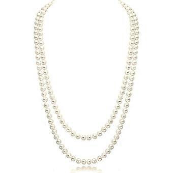 Collier de perles de fausses perles, collier de perles de brin de verre chaîne, 1920s mode imitation perles long collier vintage fantaisie bijoux collier 55\\