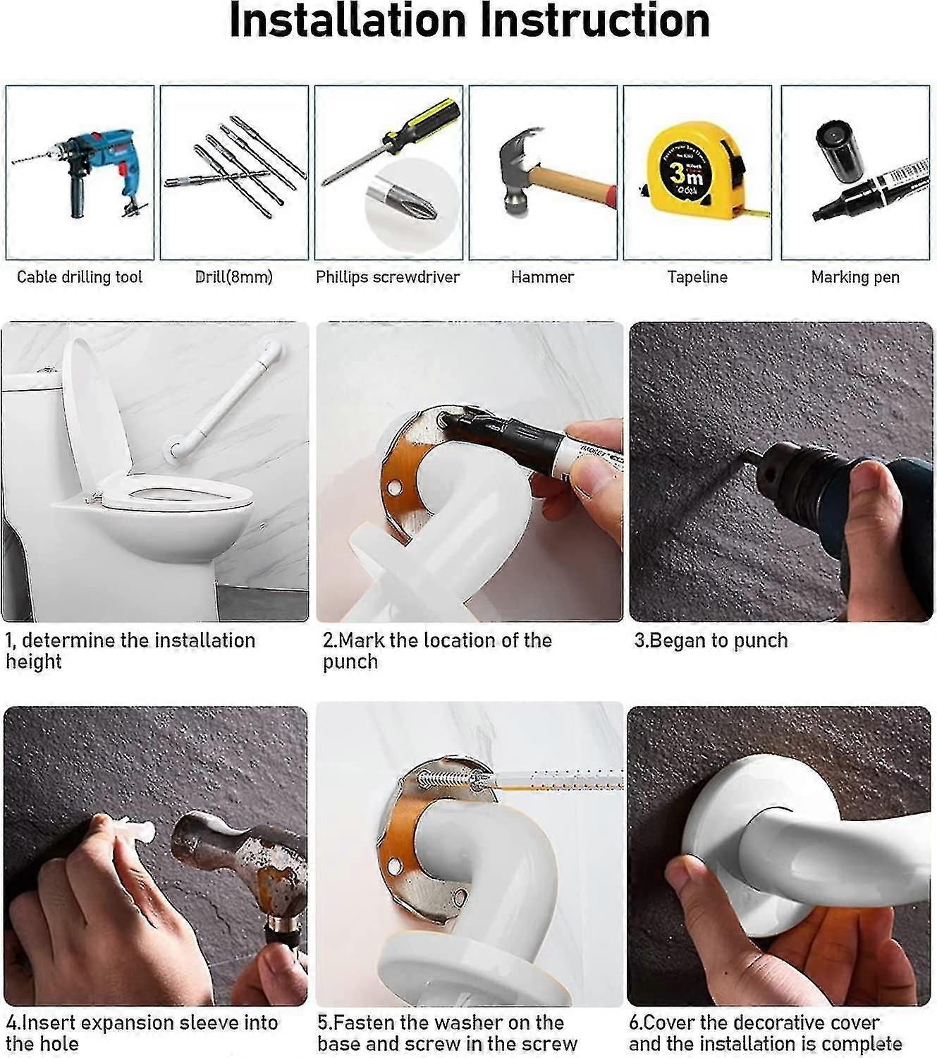 Bath Grab Rail, 40cm/16inch Non-slip