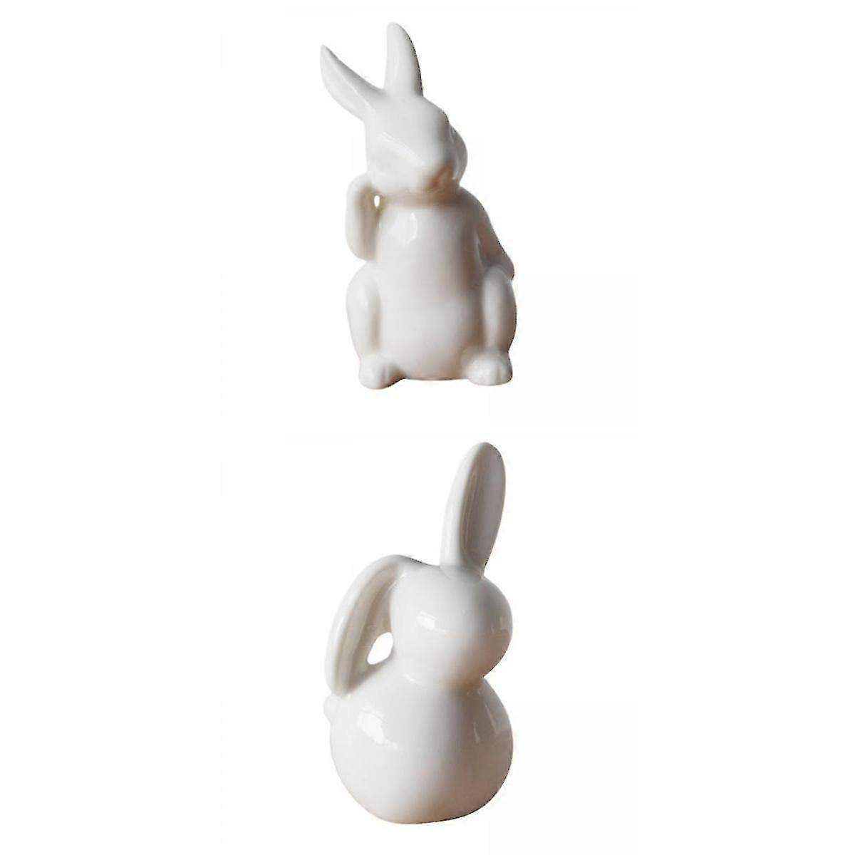 2pcs Modern Ceramic Rabbit Figurine Easter Statue Home Decor