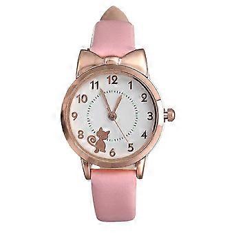 Kind Polshorloge Meisjes Horloges Quartz Uurwerk Dating Ronde Roze Glas Metaal 1Pack