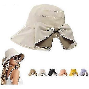 Foldable Wide Brim Sun Hat for Women with Bowknot, 360-Degree UV Protection, Breathable Summer Beach Hat