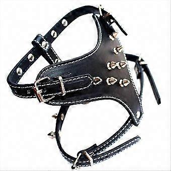 Small Breeds Black Leather Puppy Dog Harness Vest with Spiked Studded Design