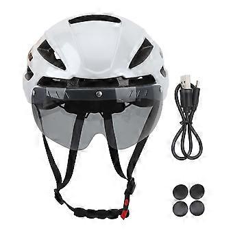 CJD XXL Volwassen Fietshelm Fietshelm met USB Oplaadbaar Achterlicht Afneembare Magnetische Bril voor Heren Vrouwen Fietsen Wit