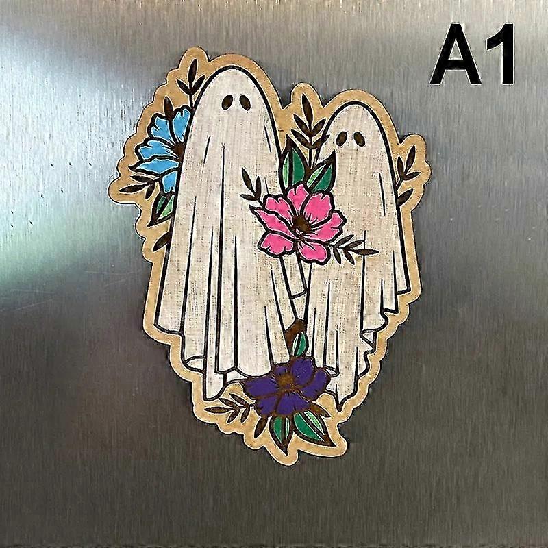 Handcrafted Wood Ghost Pumpkin Skull Magnet