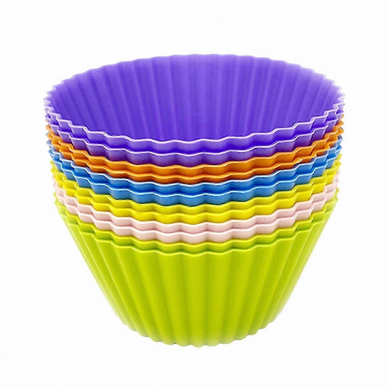 Reusable 12pc Round Silicone Muffin Cupcake & Pudding Mold Baking Tool Q