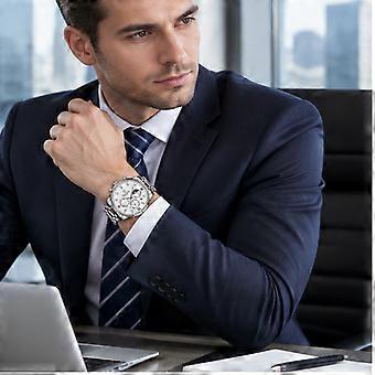 Men's Multifunction Business Quartz Watch Binbond Stainless Steel White Dial JY