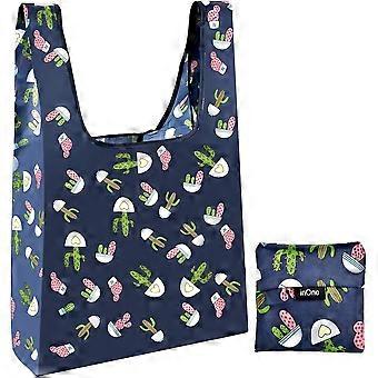 Sacs réutilisables pour courses, sacs de transport pliables avec poche - Motif cactus, lot de 1.
