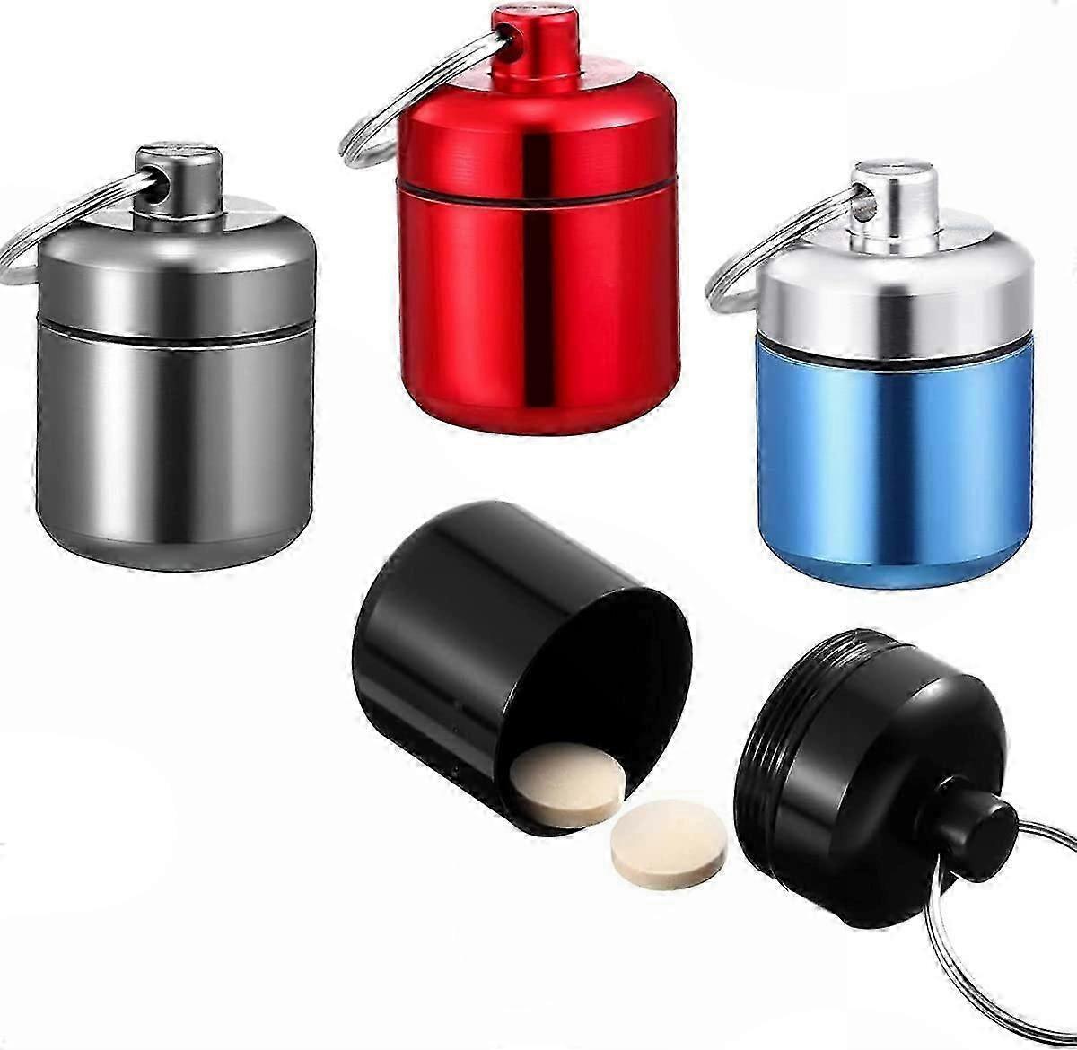 Metal Waterproof Pill Box with Keychain Attachment, Compact Pill Case