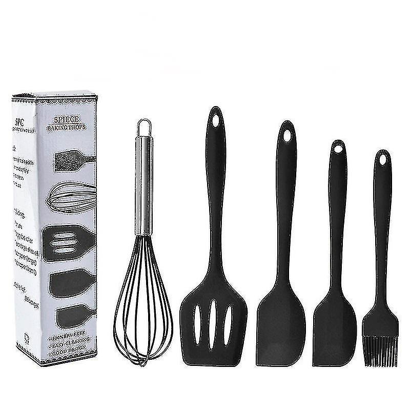 Silicone Kitchen Utensils Baking Tool Set Egg Beater Scraper Steak Frying Spatula Leaking Spatula Baking Five-piece Set