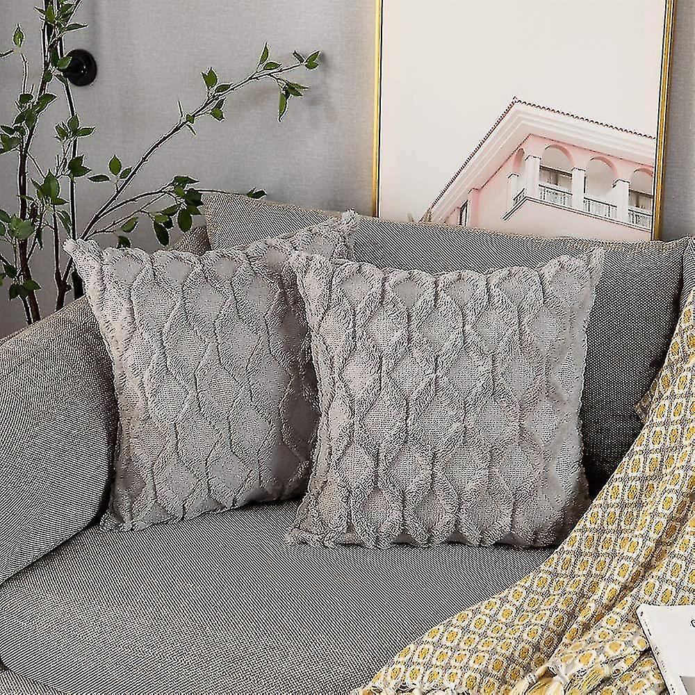 Set Of 2 Faux Wool Decorative Cushion Covers Soft Plush Square Boho Throw Pillow Cases, 45x45 Cm