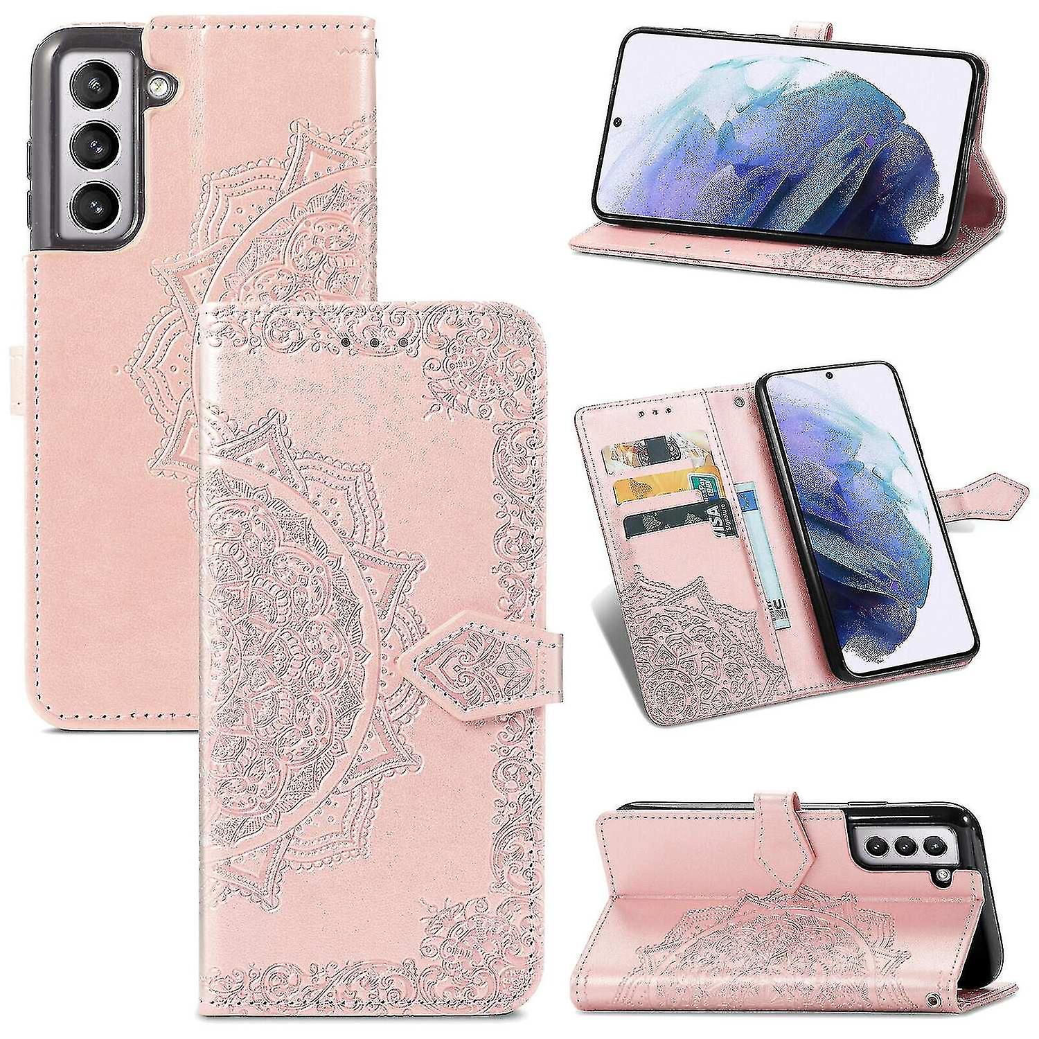 Compatible With Samsung Galaxy S21 Case Leather Wallet Cover Emboss Mandala Magnetic Flip Protection