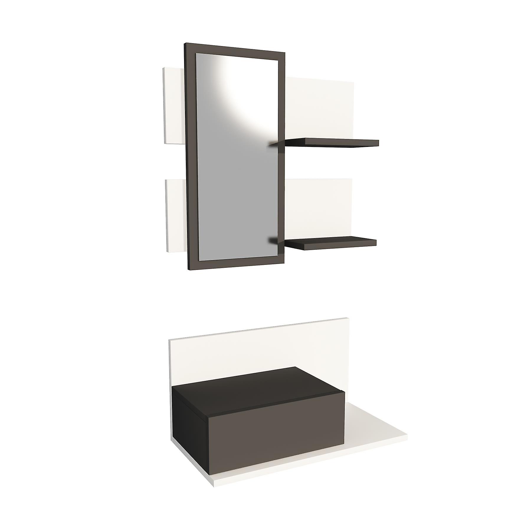 Alloro Console Table with Mirror - White & Dark Grey