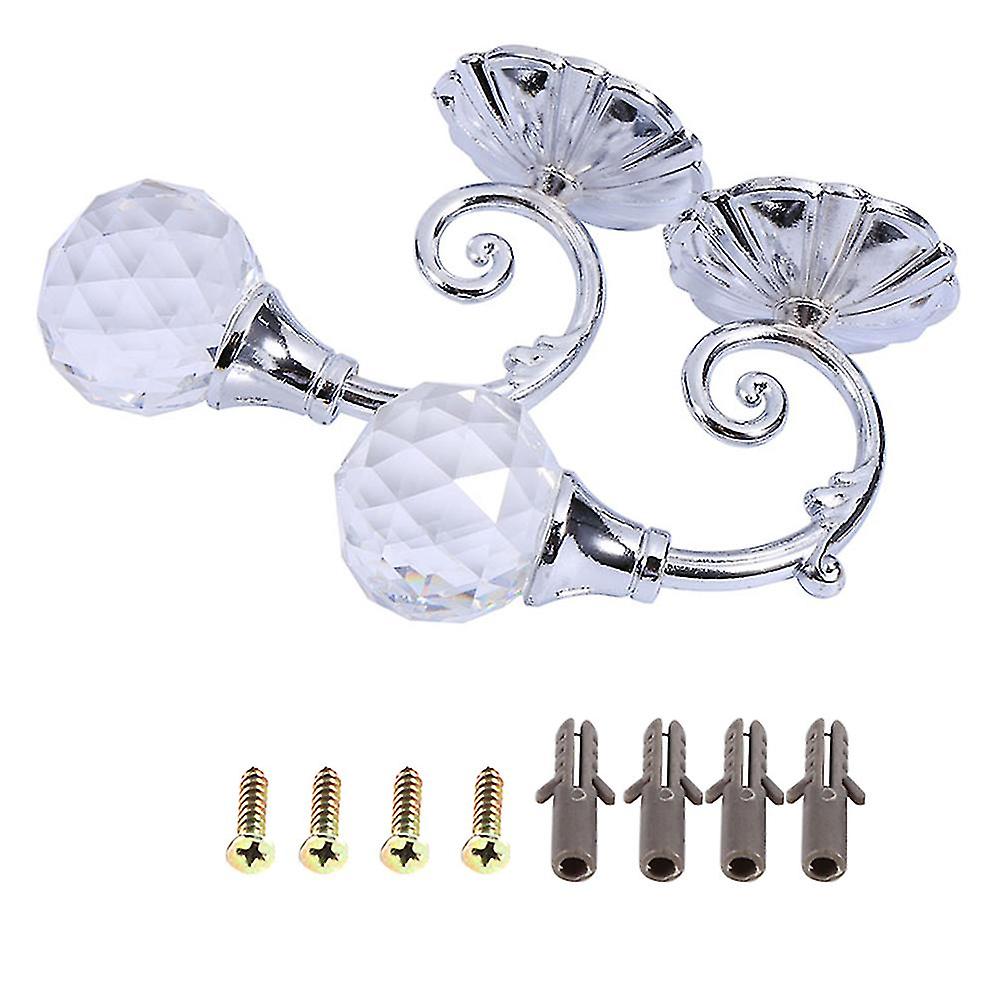 2x Metal Crystal Curtain Tiebacks Wall Window Drapery Tieback Hooks Hanger Holder Silver