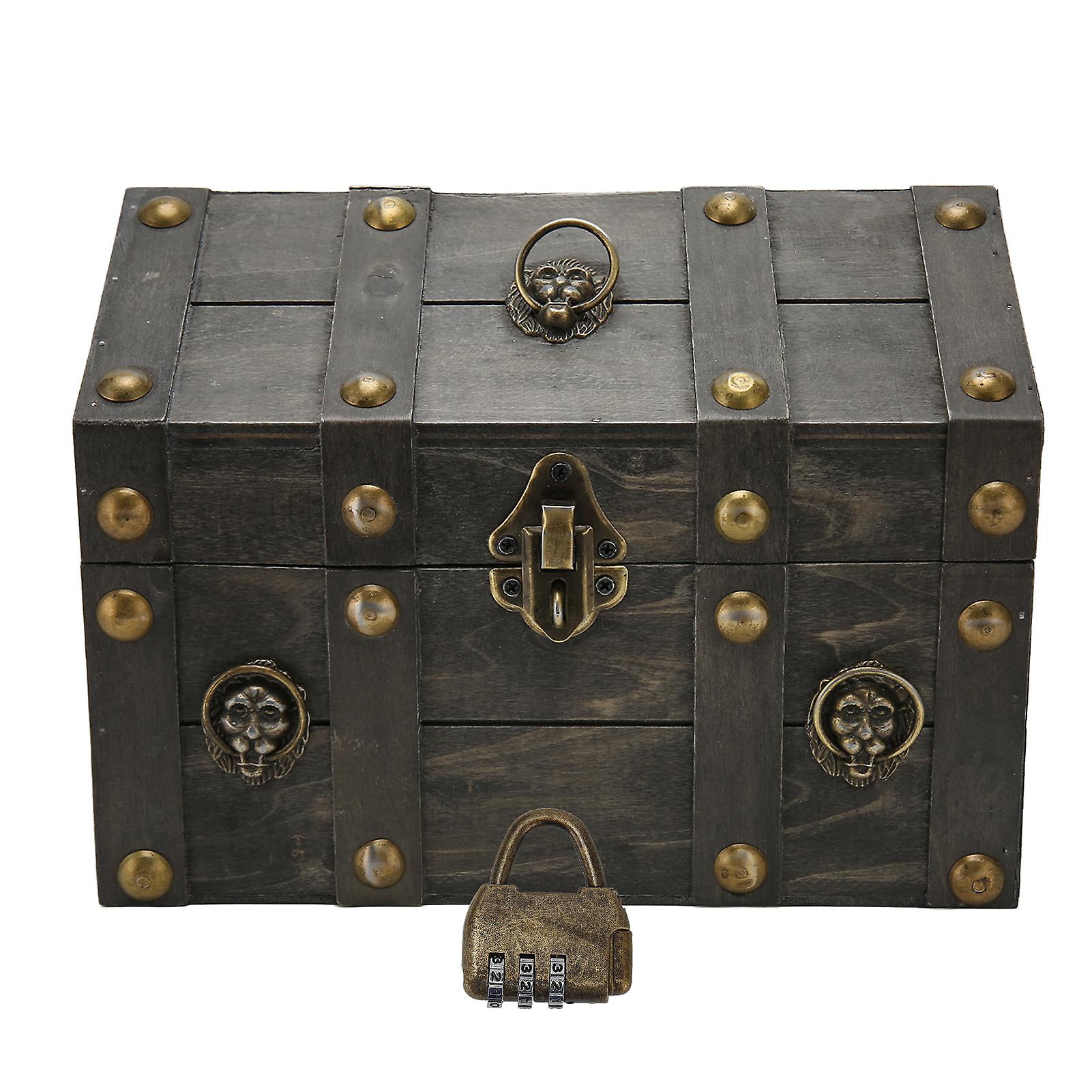 Coffres à trésors en bois, boîte en bois vintage fabriquée à la main avec mini serrure en métal pour ranger bijoux et perles.