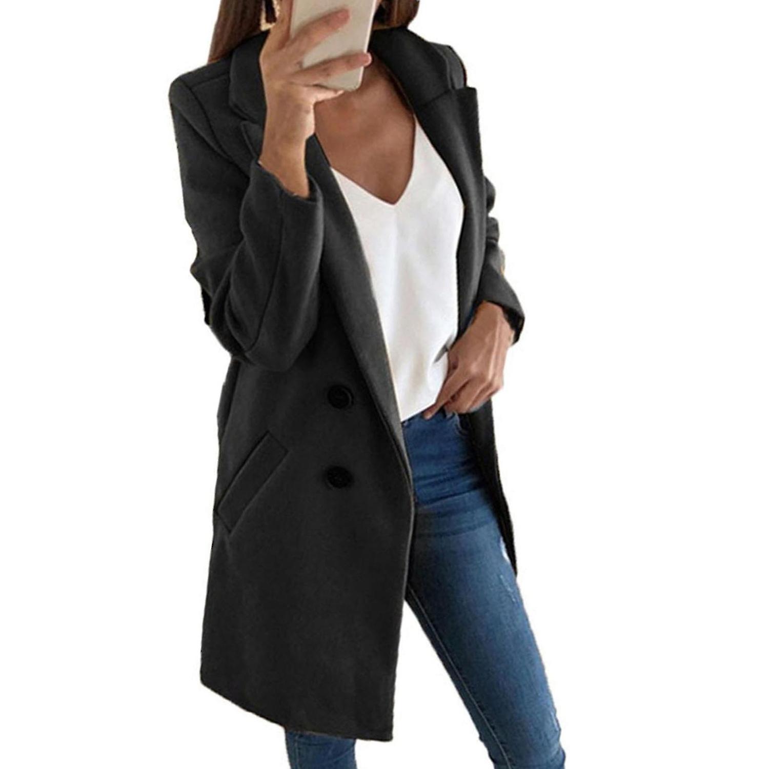 Women\'s Windbreaker Suit Collar Slim Type Spring Double-breasted Jacket Coat