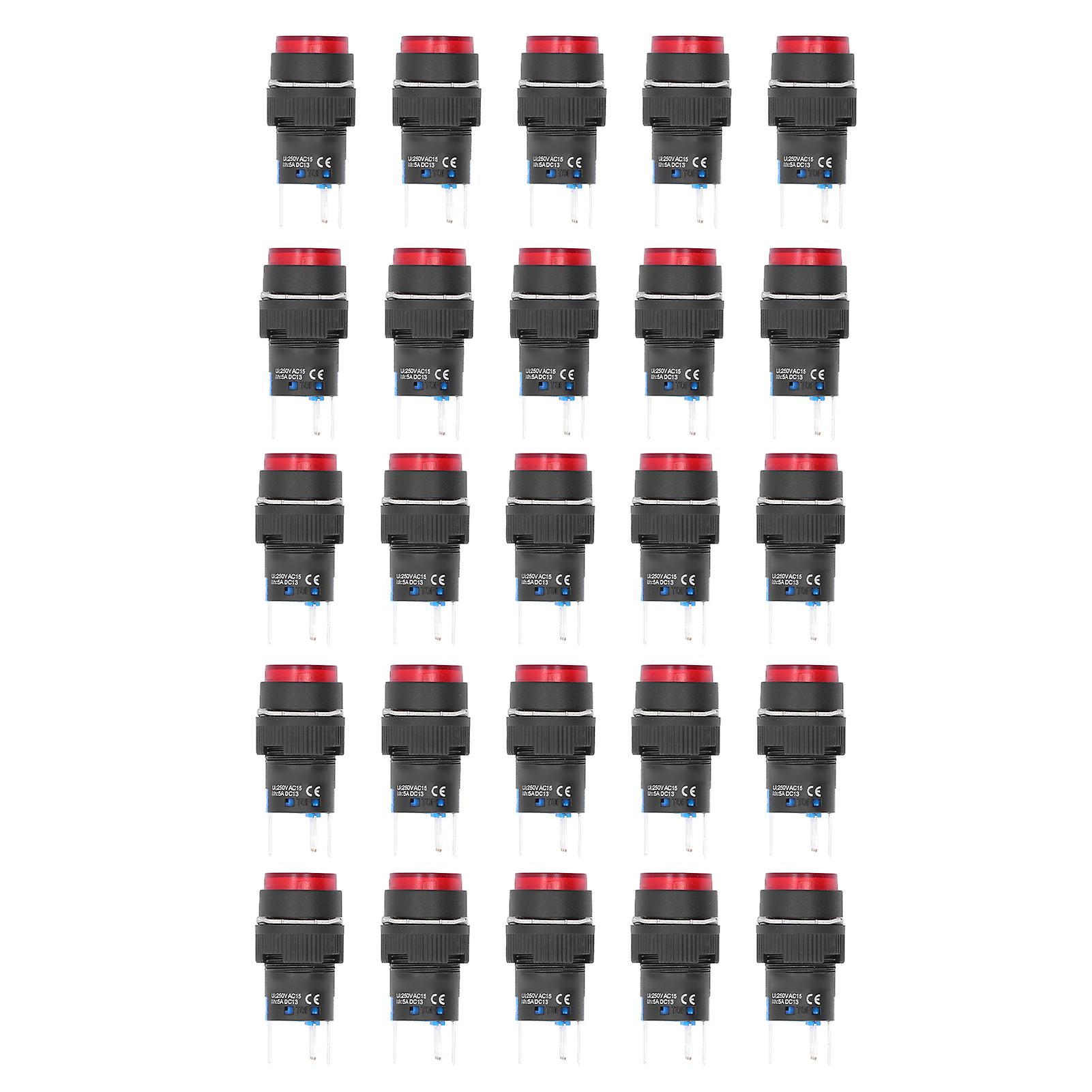 16mm 5 Pins Round Self Locking Power Push Button Switches with Light, 25PCS
