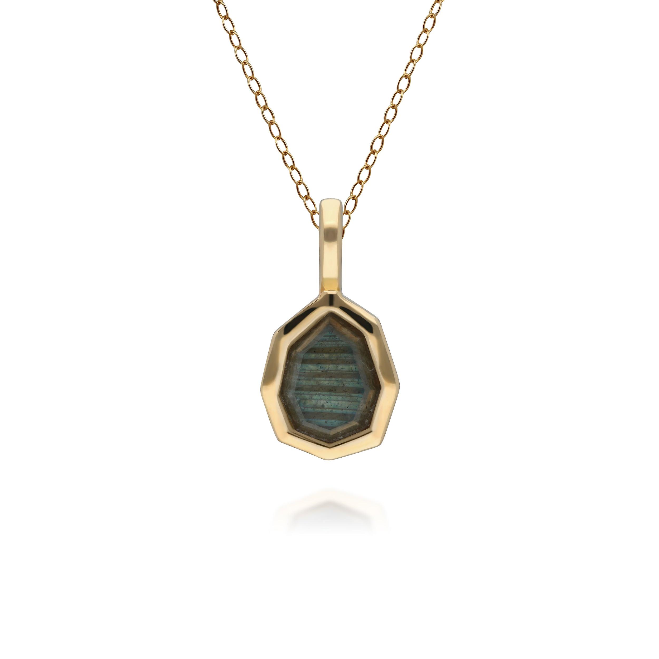 Irregular B Gem Labradorite Pendant Necklace in Gold Plated Sterling Silver 271P017602925