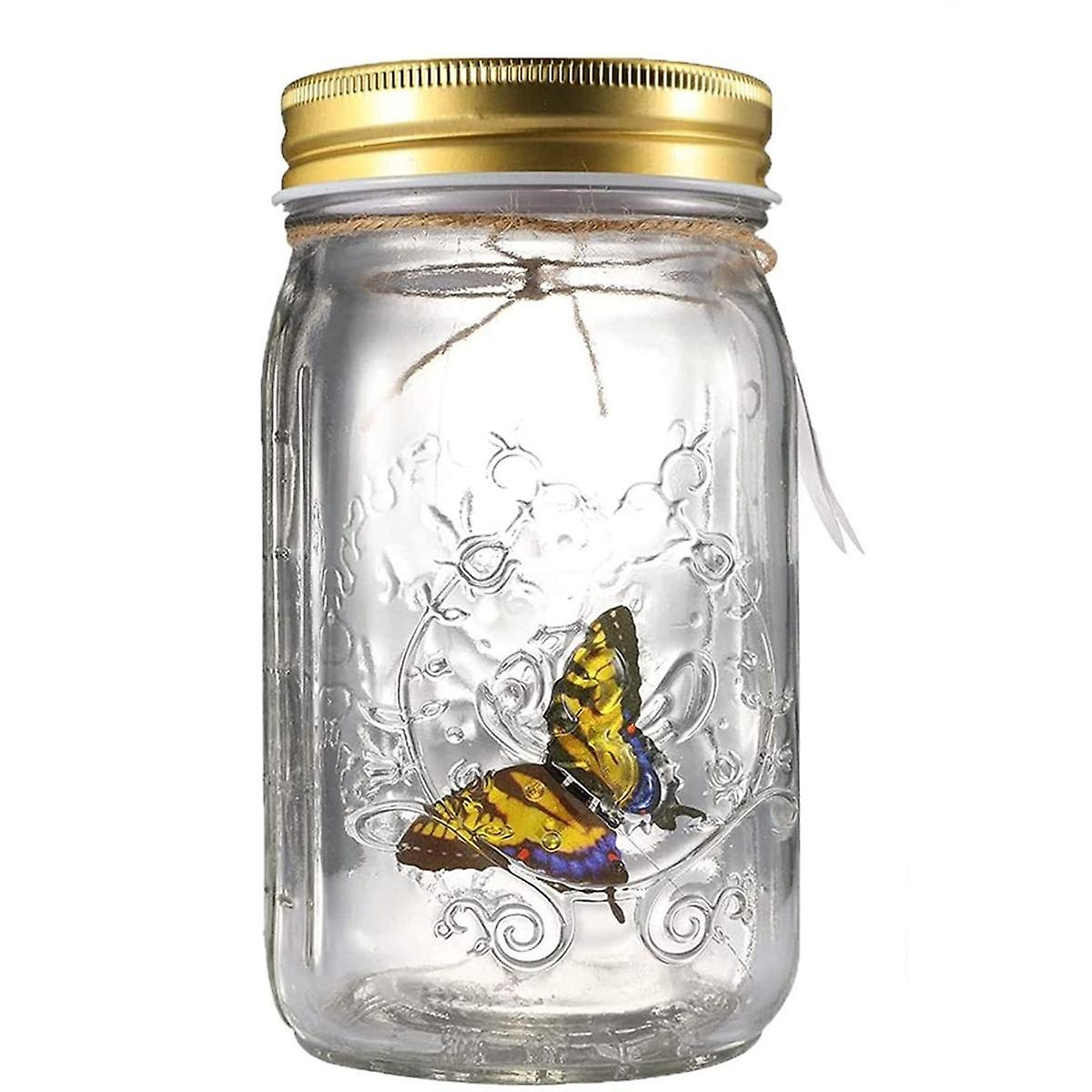Simulation Butterfly Collection in a Jar, Butterfly Jar That Moves, LED Light Romantic Glass Animat