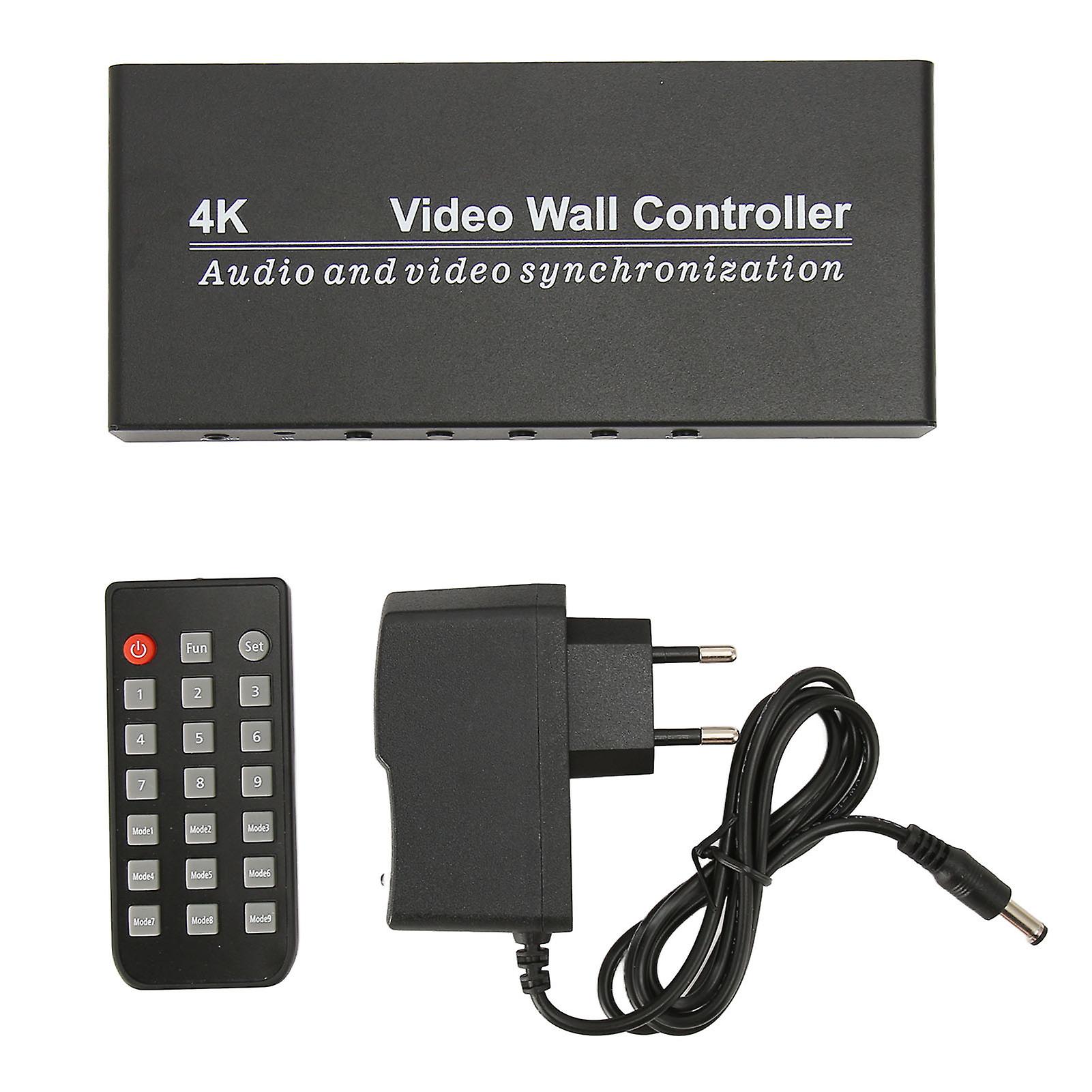 Video Wall Controller 4K 30Hz Input 1 in 4 Out 9 Modes HD Multimedia Interface Video Wall Processor with Remote 100‑240V EU Plug