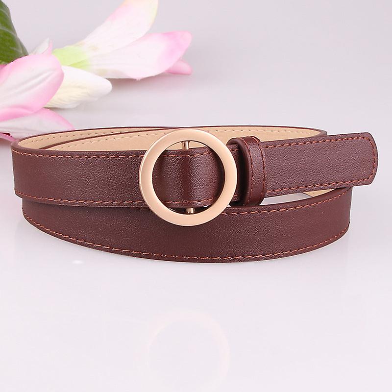 Women Belts Non-hole Golden Round Buckle Belt Jeans Strap Student Minimalist All-match Decoration Thin Belt
