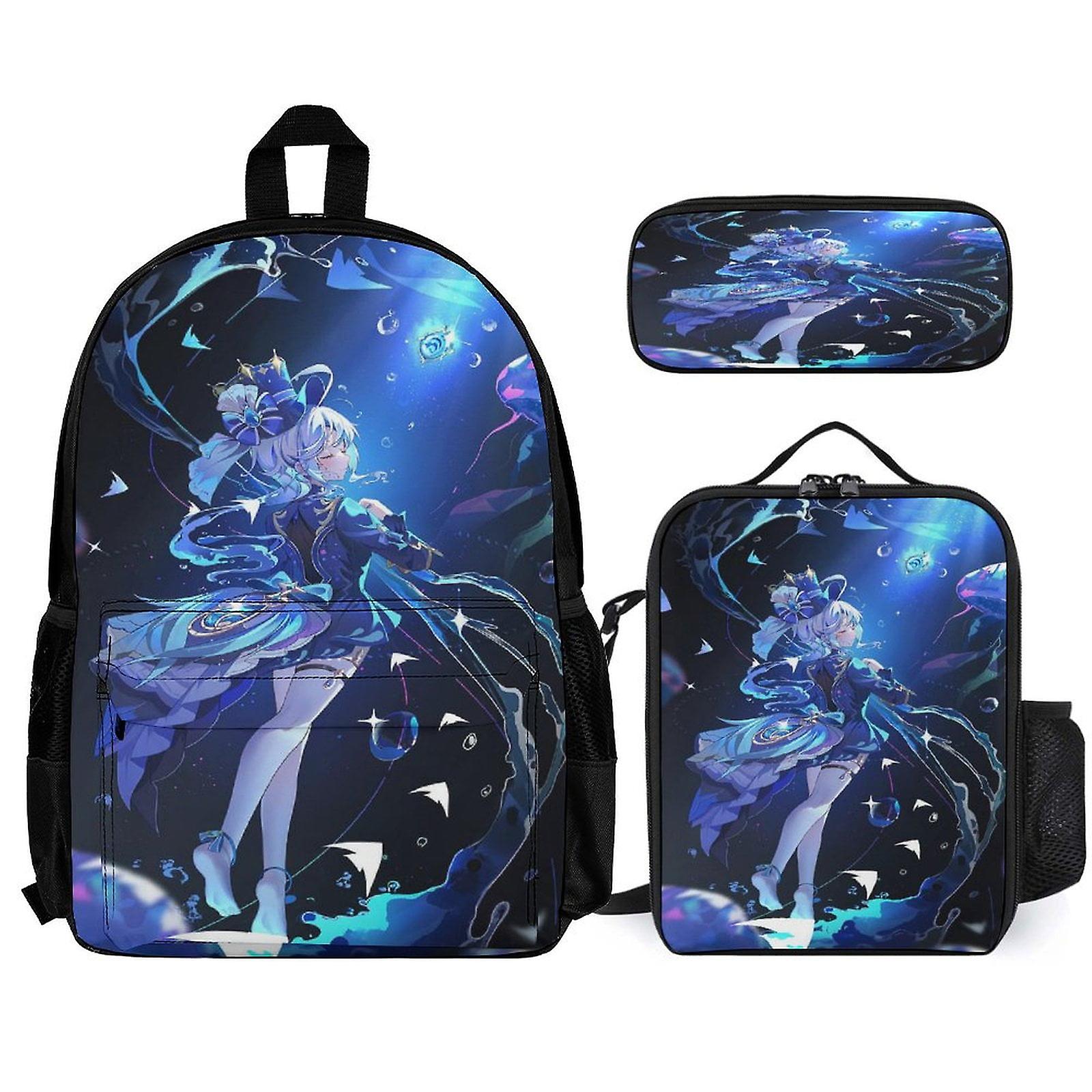 תיק גב Genshin Impact 3 חלקים תרמיל למחשב נייד עם מקרה קלמר שילוב תיק אוכל