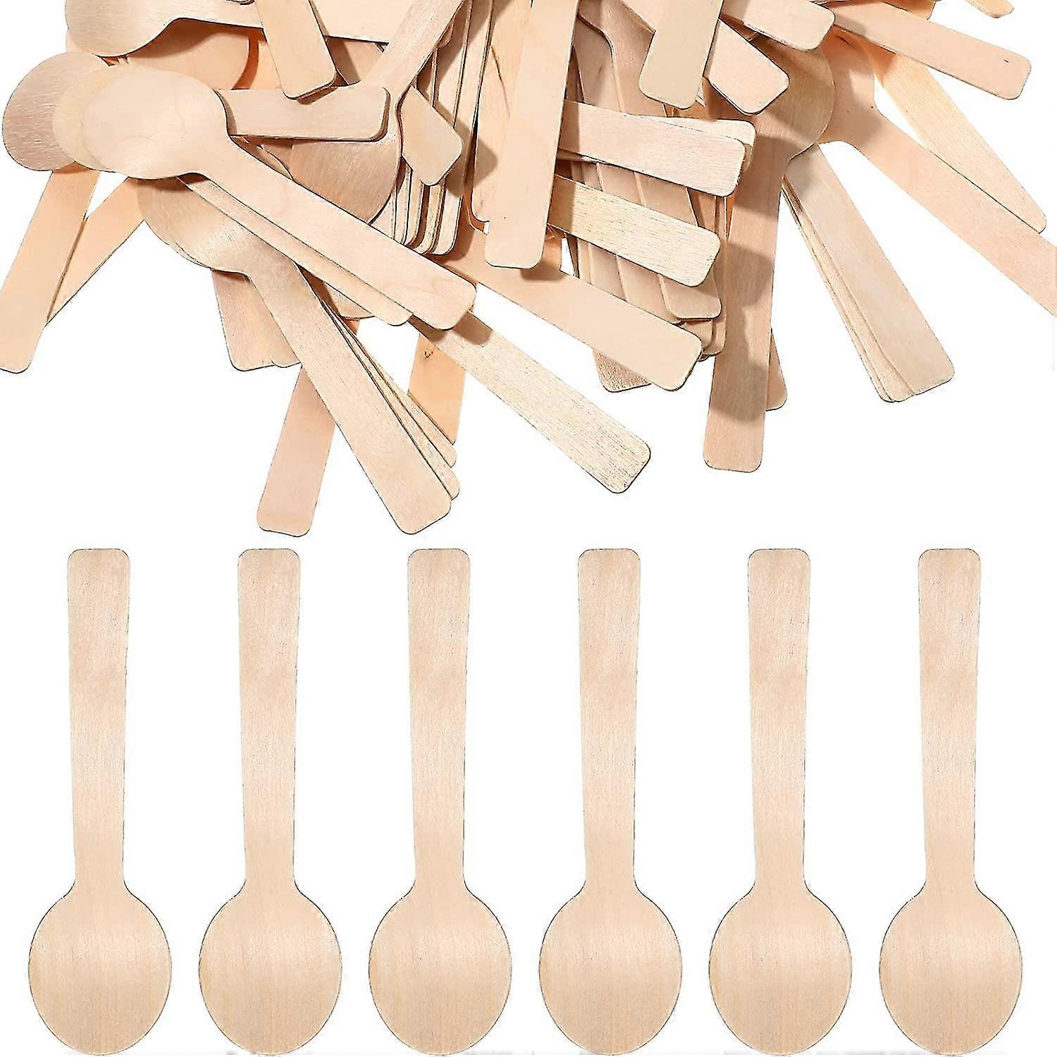 500 حزمة ملاعق خشبية صغيرة 3.9 بوصة ملاعق خشبية يمكن التخلص منها البتولا ملاعق حلوى خشبية صغيرة