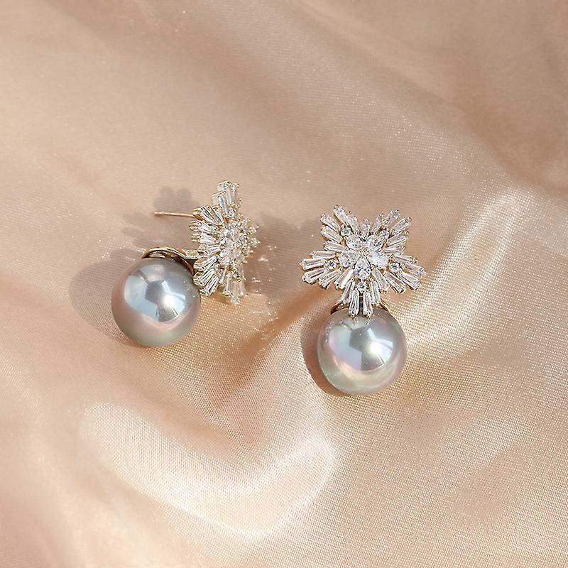 Simple Design Geometric Snowflake Pearl Earrings,1pair,gray