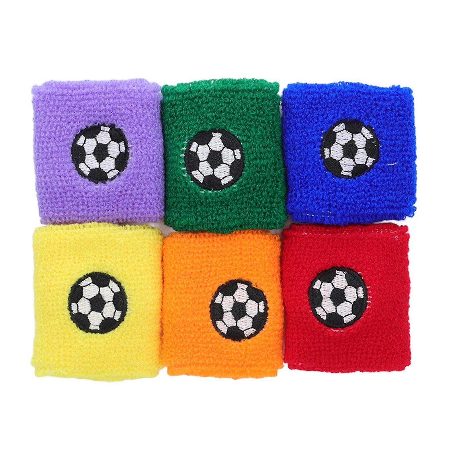 6Pcs Kids Sweatbands Polyester Fiber Soft Breathable Assorted Color Kids Sports Wristbands for Basketball Soccer Running NO.5892