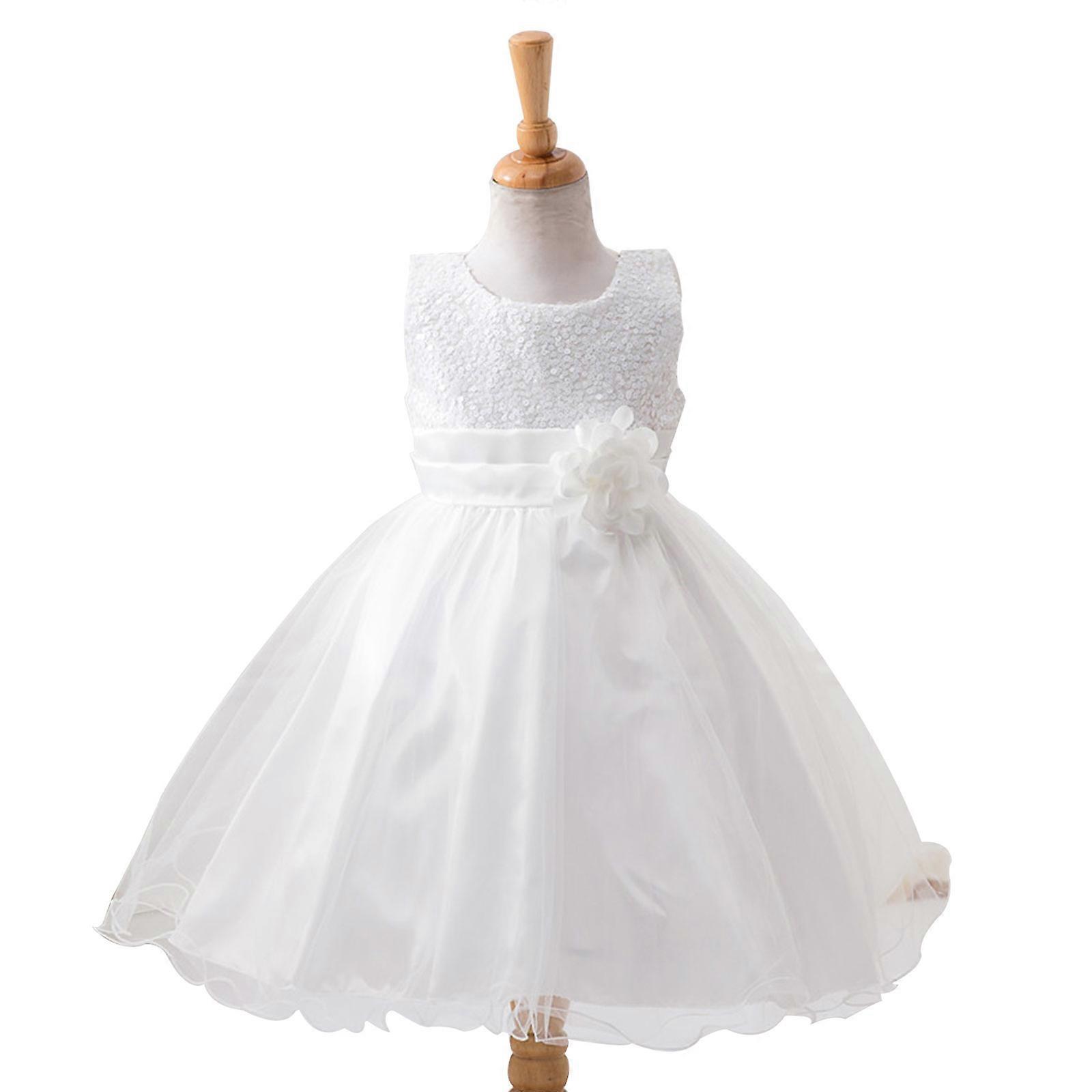 Blomma Flicka Klänningar Bröllop Brudtärna Klänningar Prinsessa Paljetter Tyll Pösig Kjol Fest Pageant Klänning Ny