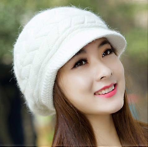 Gorro de lã quente para inverno feminino, gorro de esqui na neve com viseira