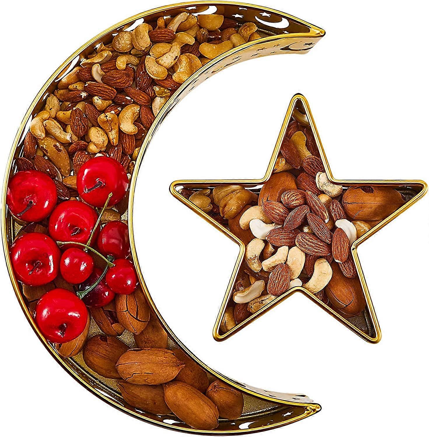 Photect Ramadan Eid Mubarak Dessert Serviertablett Mond und Stern Gebäck, Gold 2er Pack