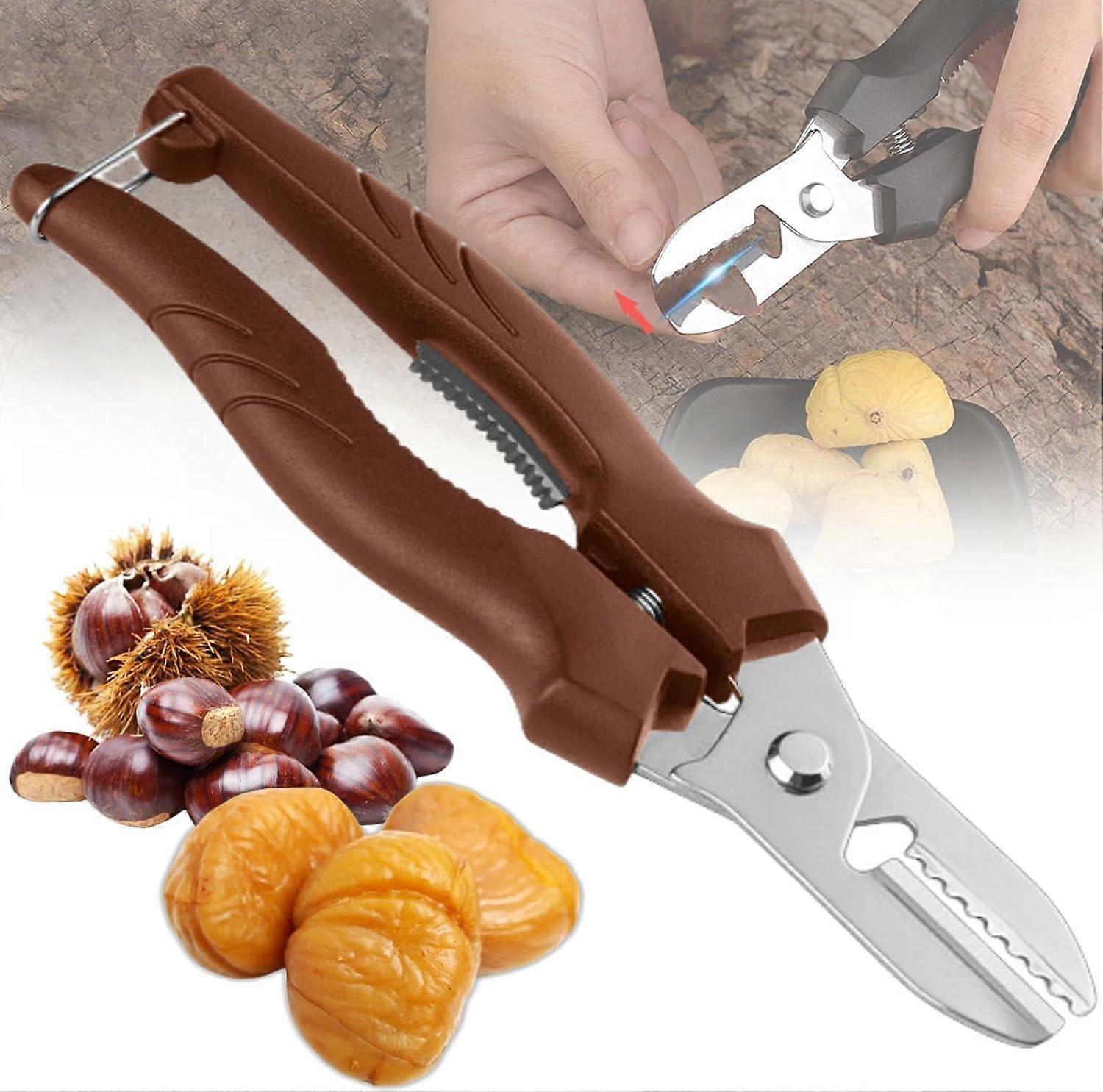 Walnut Chestnut Nut Shell Opener, Brown Nut Crackers for All Nuts, Nut Crackers Chestnut Opener, Stainless Steel Walnut Chestnut Cutter, Sturdy Nut Cr