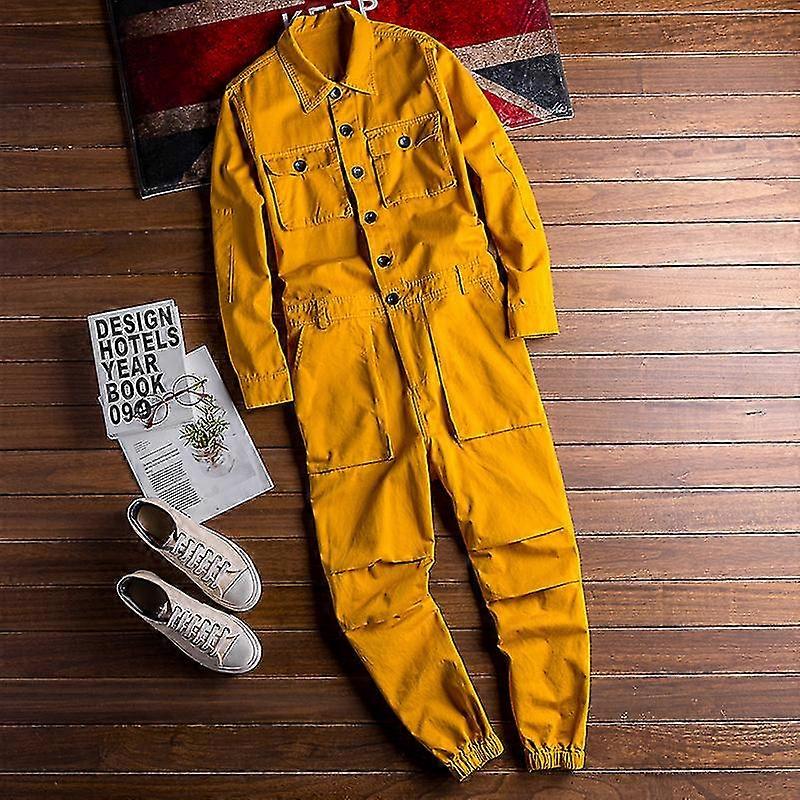 Overall Herren Jumpsuit Lose Langarm Revers Balken Füße Baumwolle