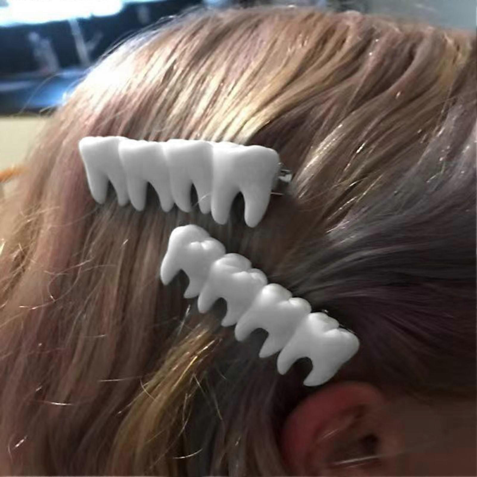 1/2 stuks Tand Vorm Haar Clips Tanden Bot Haar Snap Barrettes Zijkant Haarspeld Goth Stijl Gothic Halloween Haaraccessoires Qinghai