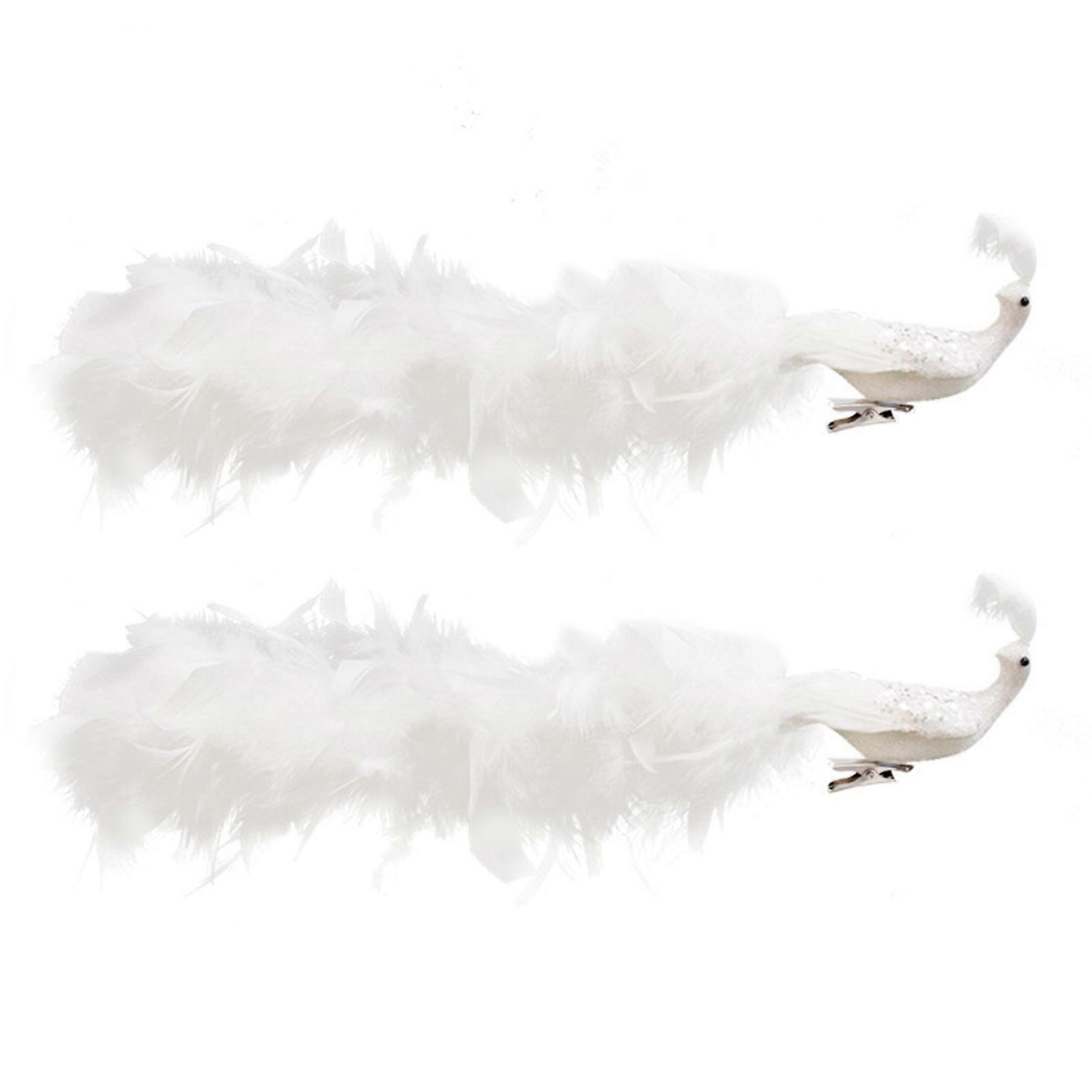 2st vit påfågel julprydnader fjäder påfågel klipp prydnad faux realistisk fjäder påfågel julgran dekoration qinghai