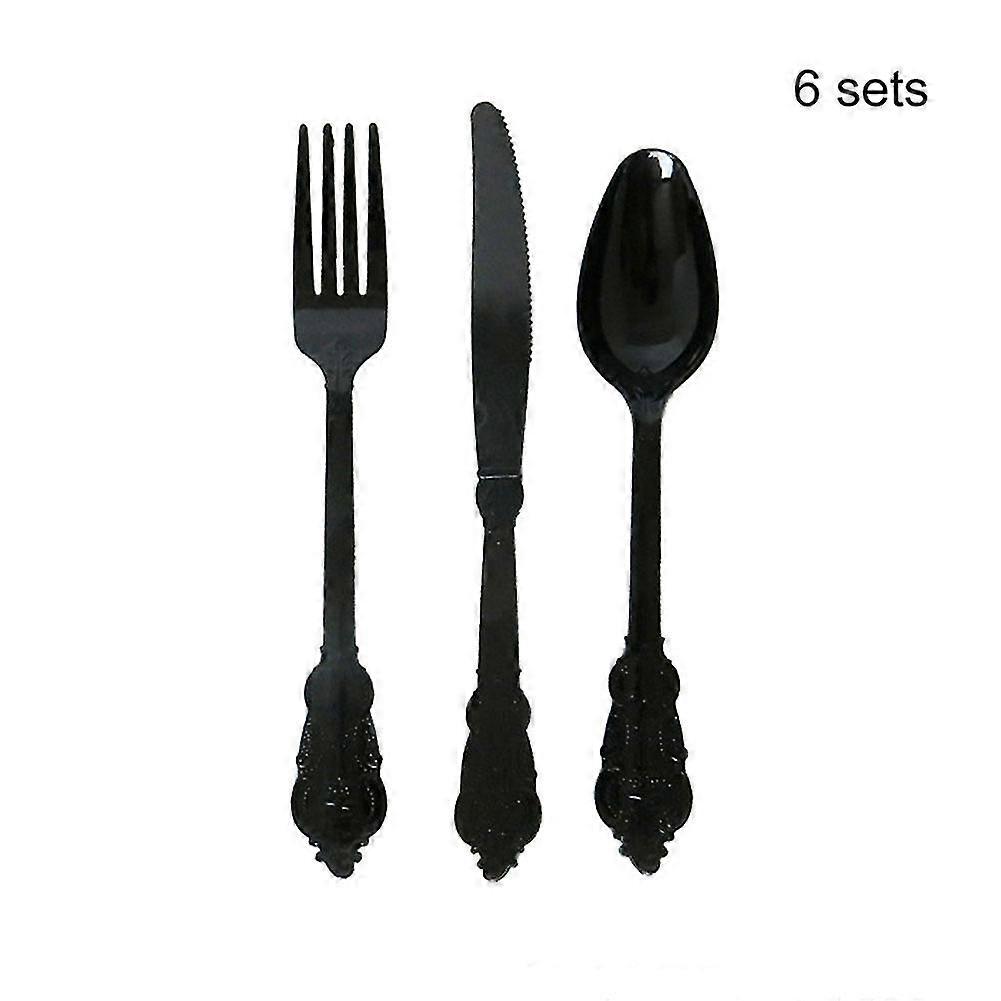 Disposable Western Tableware Imitation Metal Plastic Carved Embossed Dinner Set