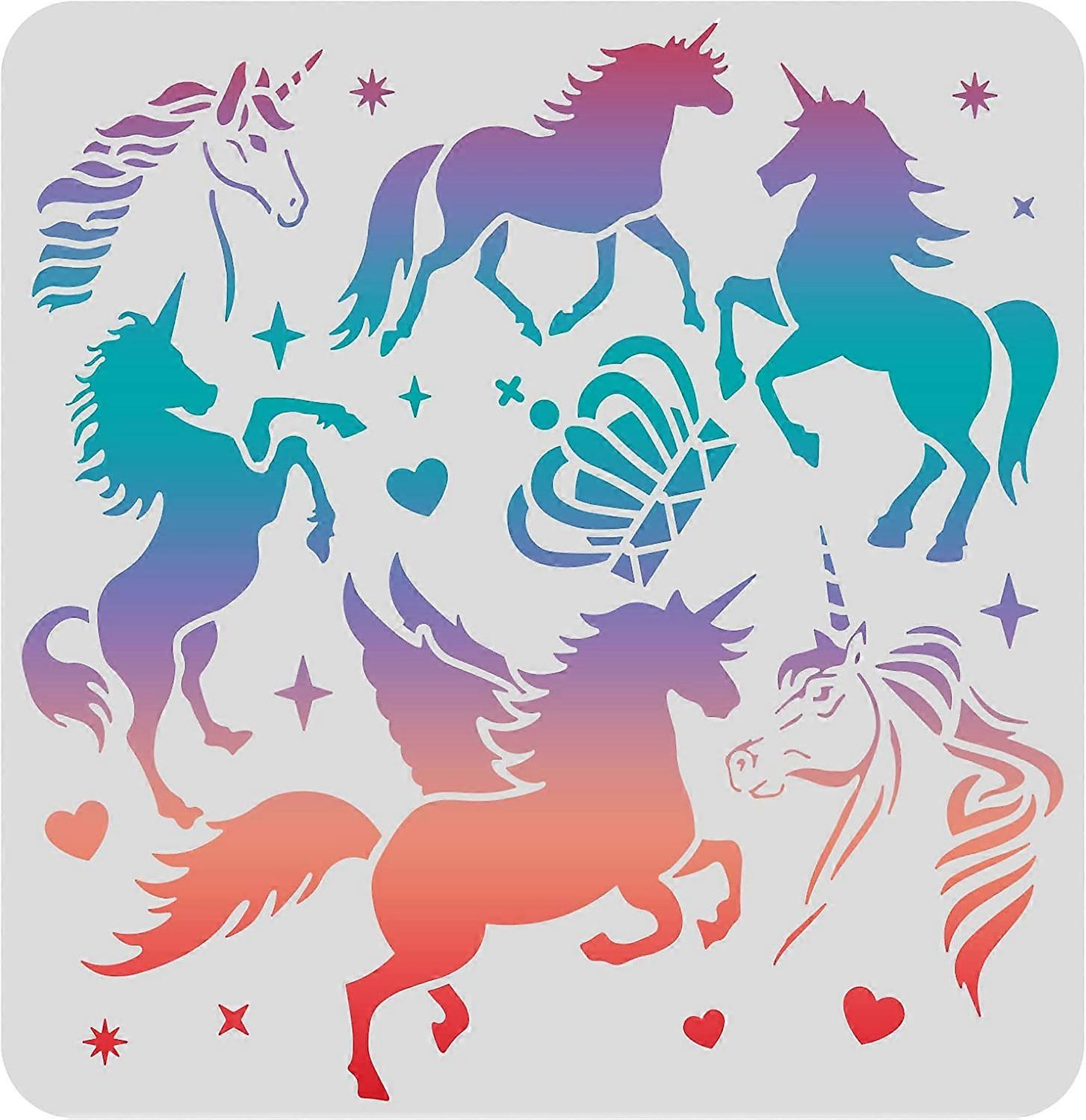 Unicorn Drawing Painting Pattern Plastic Stencils Decoration Rectangle Reusable Stencils for Painting on Floor Wall Fabric