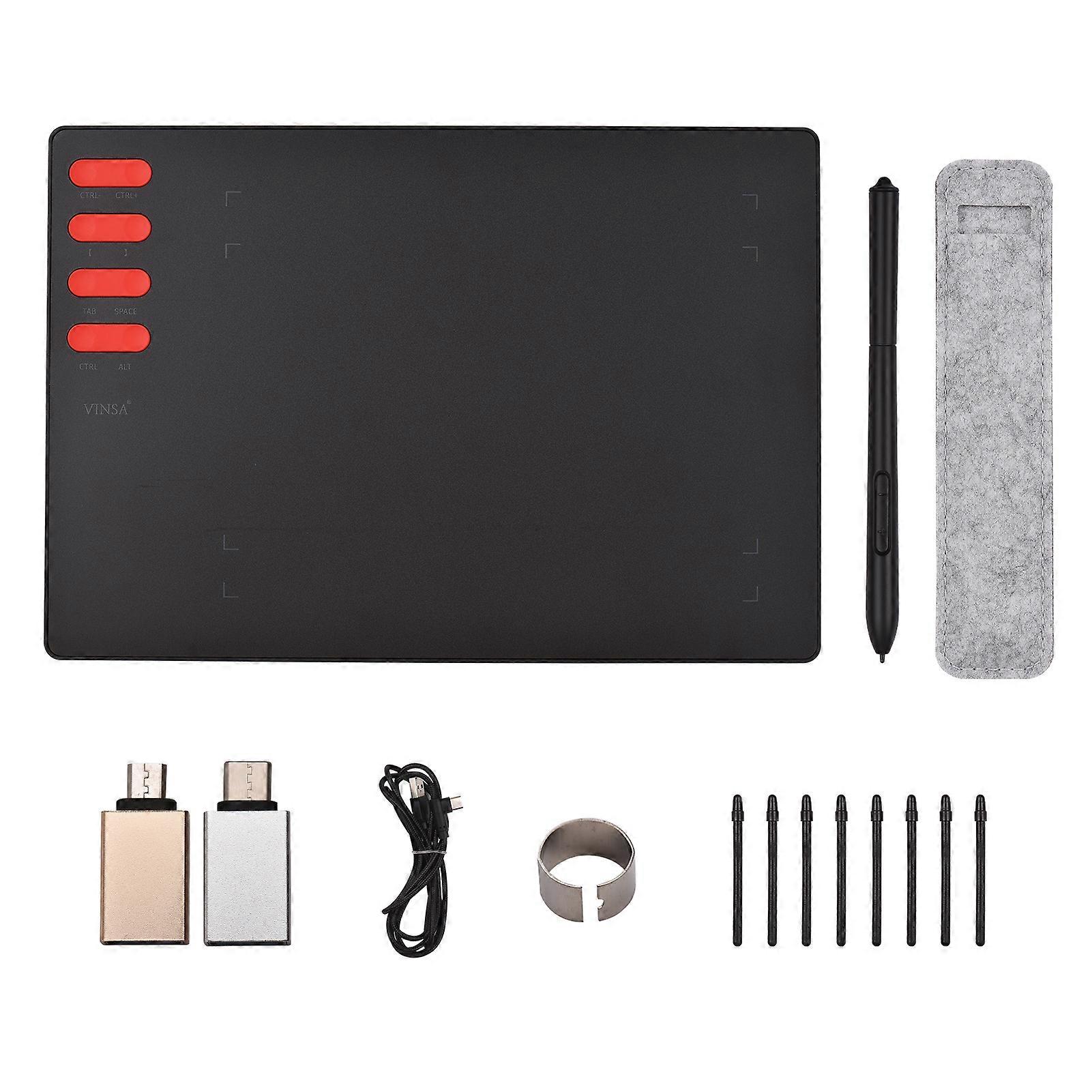 T505 Graphics Drawing Tablet Ultralight Art Creation Sketch with Battery-free Stylus 8 Pen Nibs 8192 Levels Pressure 8 Shortcut Keys Compatible with W