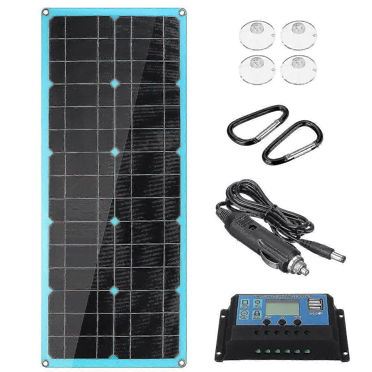 18v 30w Solar Panel Dual Dcusb Monocrystaline Flexible Solar Charger W/ 10a Solar Controller
