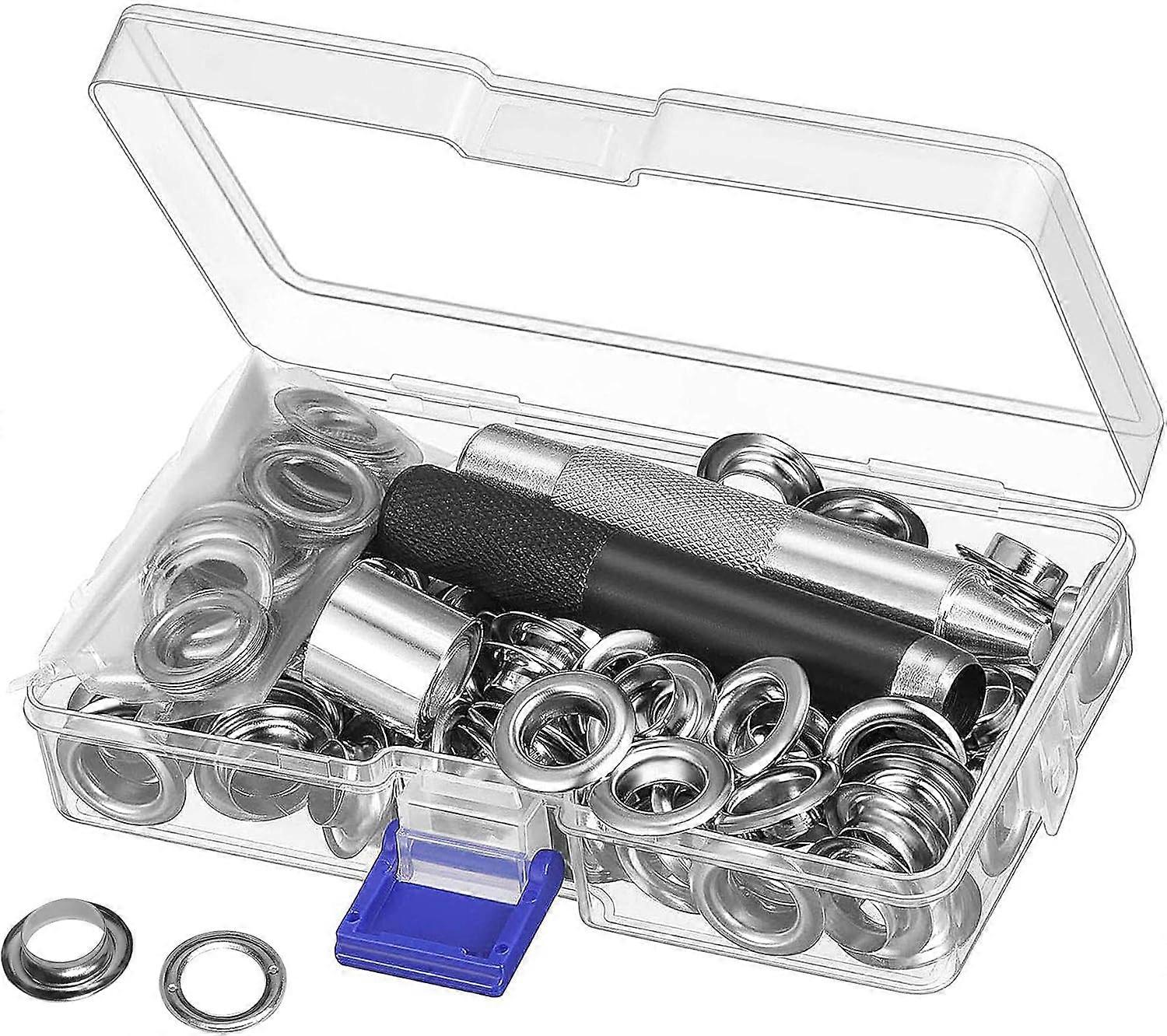 Grommet Tool Kit 12mm Metal Grommet Sets 100 Set Grommet Eyelets Kit for Tarpaulin Tarp Silver Repair (1/2 Inch)