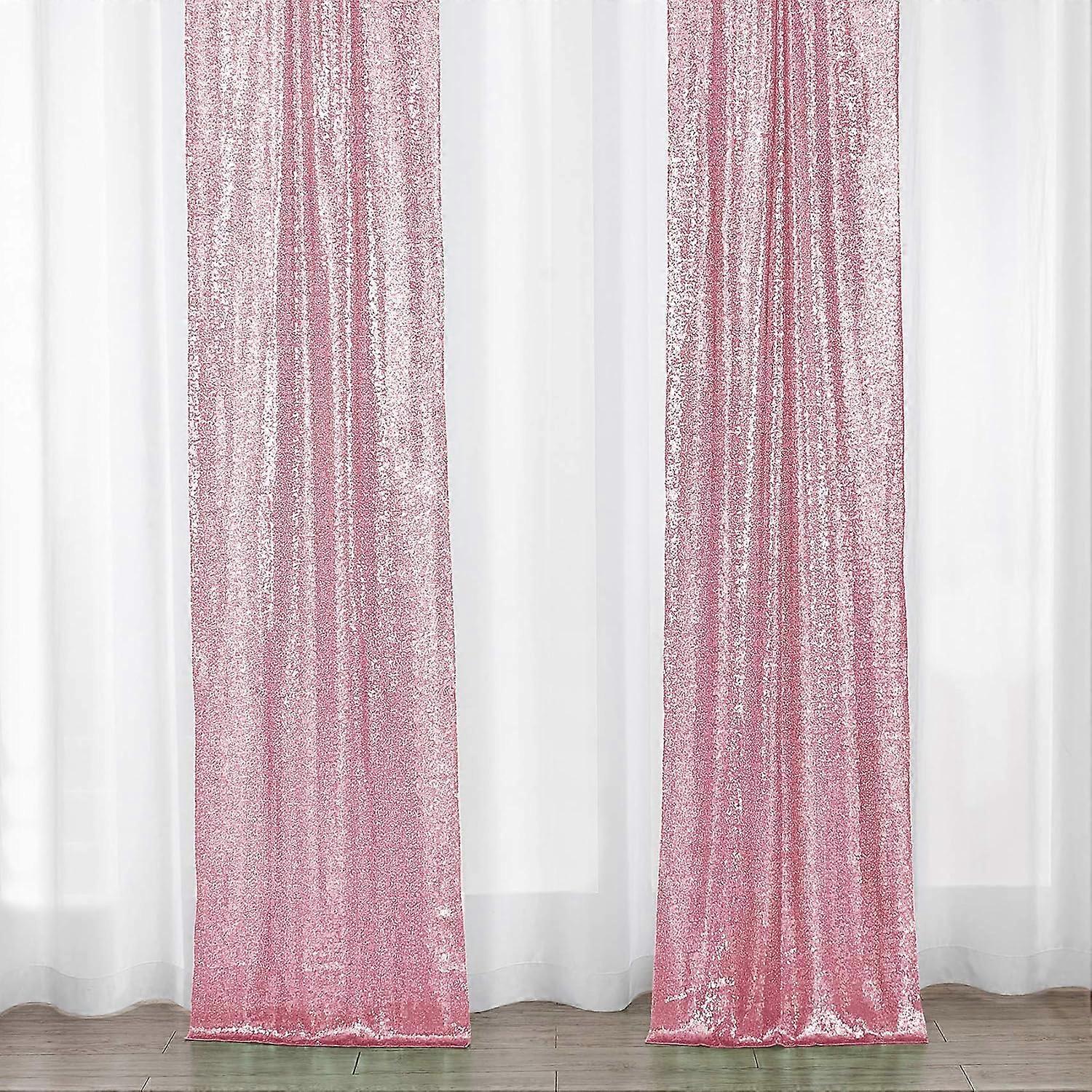 28Ft-2Pcs Light Pink Sequin Backdrop Curtains Panels, Photography Backdrop Glitter Curtains