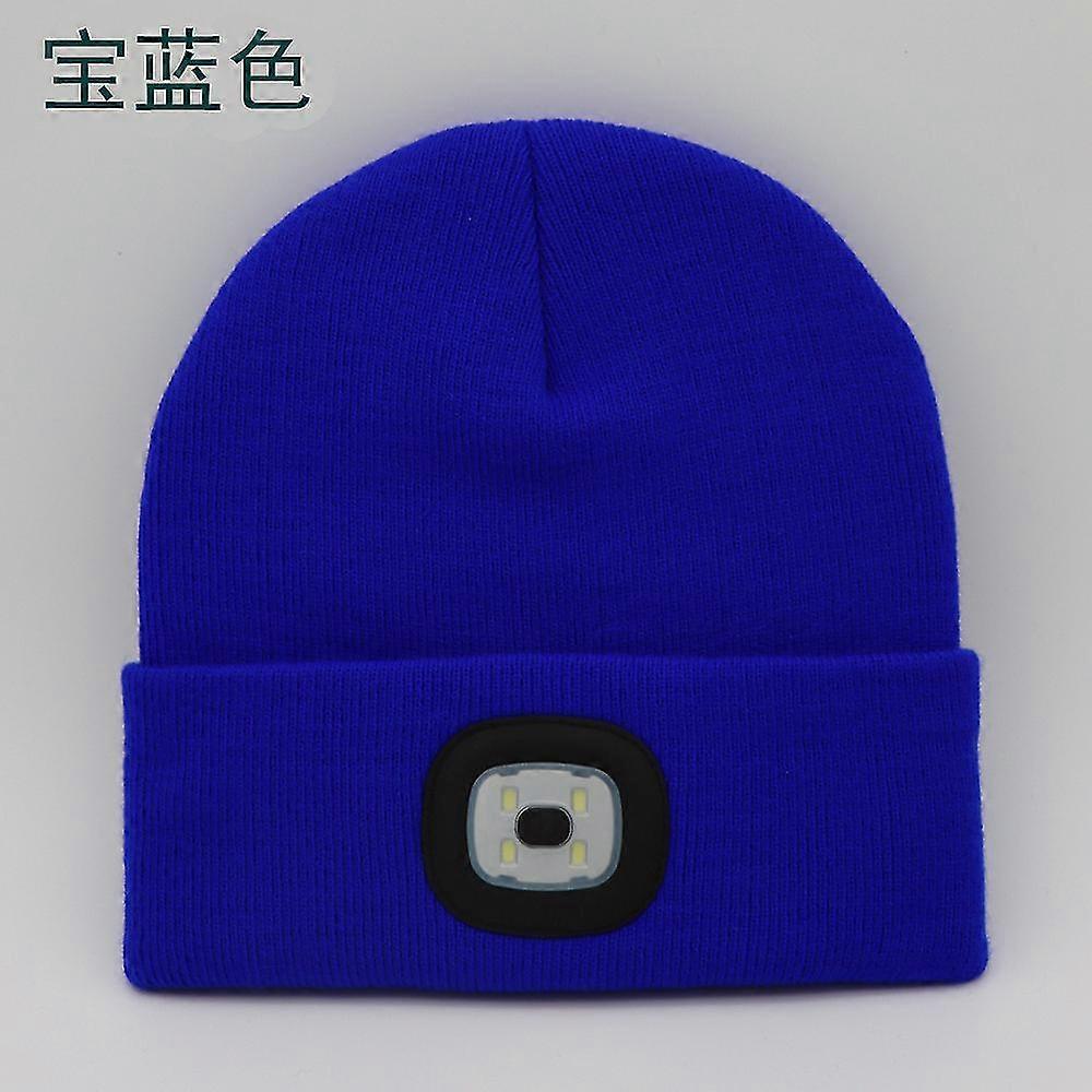 Button Battery Knitted Hat With Led Light-royal Blue