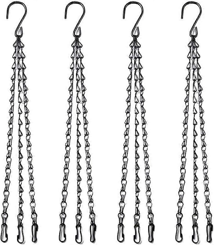 [4 Pack] 40cm 3 Strand Hanging Basket Chain Metal Replacement Chain Hook with Hook and Clip for Flower Pots Planters Bird Feeders Lanterns Tables Orna