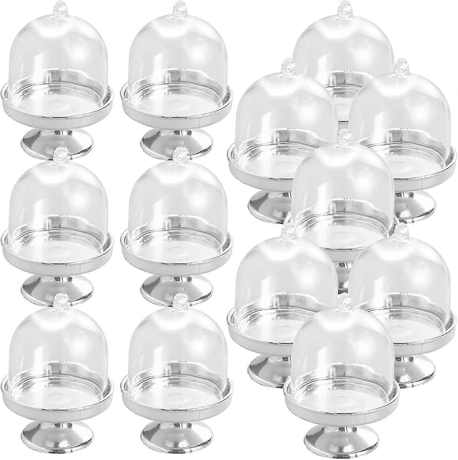 12 قطعة ميني كيك ستاند مع غطاء قبة ، حلوى كب كيك بلاستيكية Cholocate Macaron حامل حامل للحزب