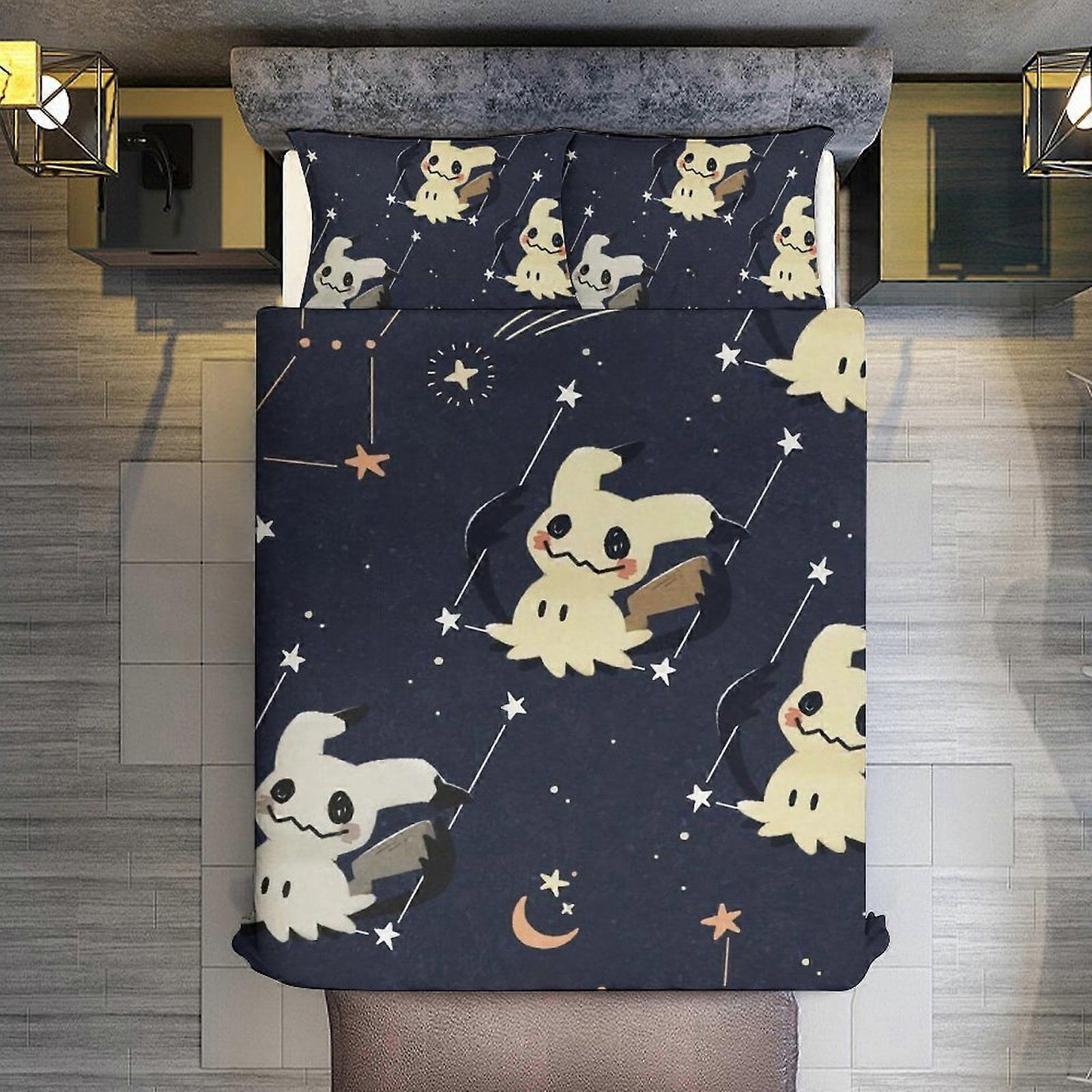 v48 Bed Sheets Bedding Halloween Pikachu 3 Piece Sets Full/Queen Size - Reversible Microfiber Quilts with Shams Soft Lightweight Bedspread Coverlet C