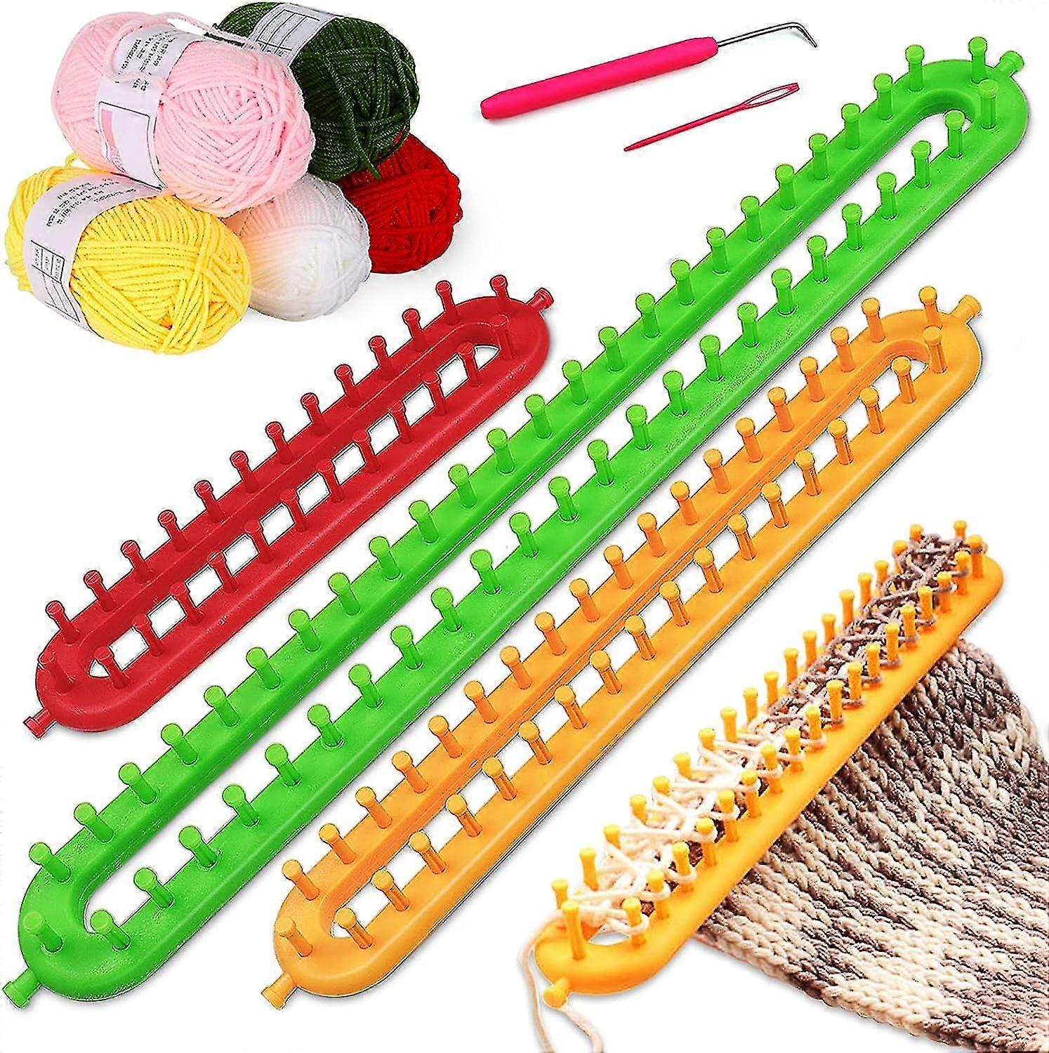 3 Piece Knitting Loom Long Loom Set, 3 Different Sizes Of Knitting Needles