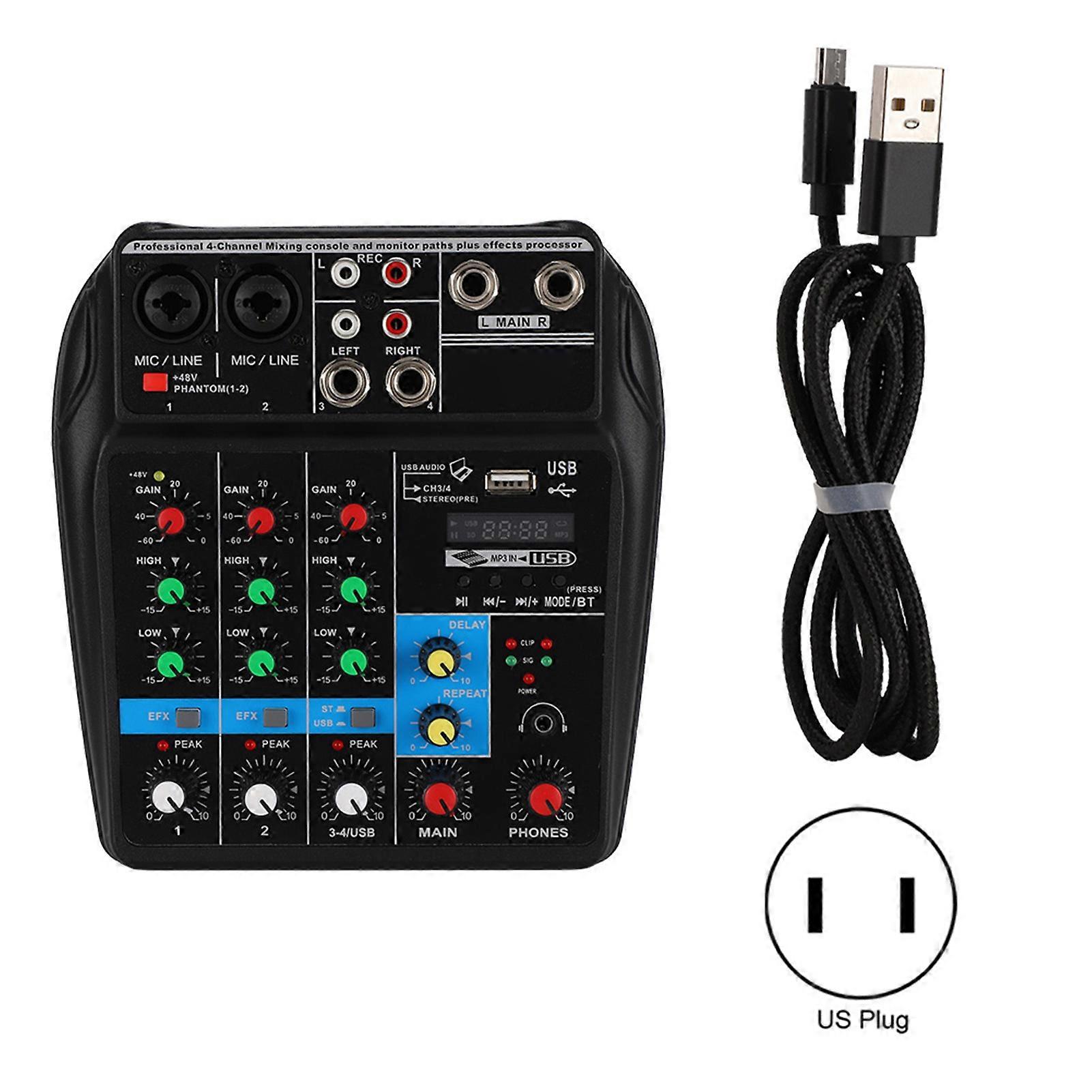 Mini USB Bluetooth lydkort 4-kanals mikser for husholdningsstadiet 100-240VUS