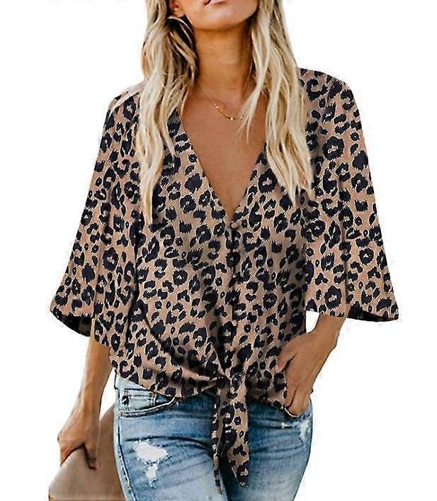 Tops com decote em V para mulheres com babados e mangas 3/4