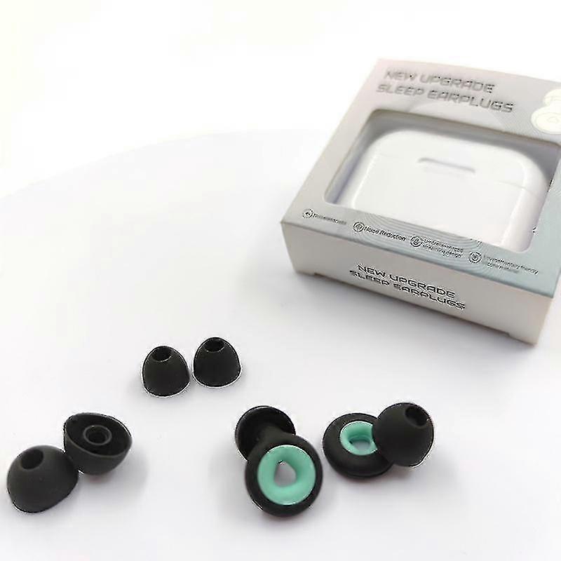 Silicone Ring Sound Insulation Earplugs - Black Circle Green Inside, Large, Medium, Small Sizes - 6